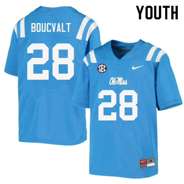 Youth #28 Lex Boucvalt Ole Miss Rebels College Football Jerseys Sale-Power Blue